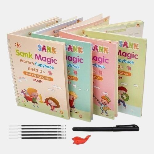 Magic Practice Copybook Set – Reusable Writing Fun for Kids (4 Books + Pen + Refills)
