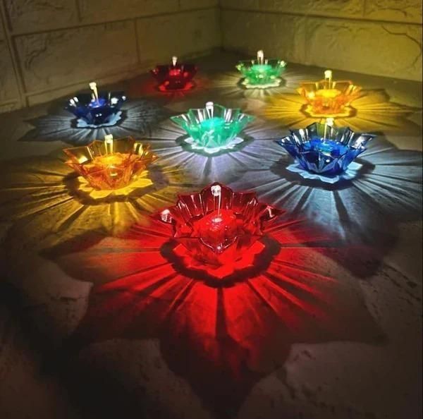 Reflective 3D Colour-Shadow Diya Set – Reusable Floral Diwali Decor (Pack of 4/12/24